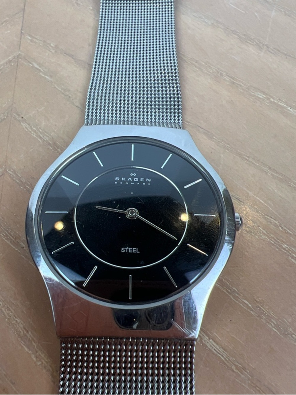 Skagen Silver Mesh Band Watch with Black Dial